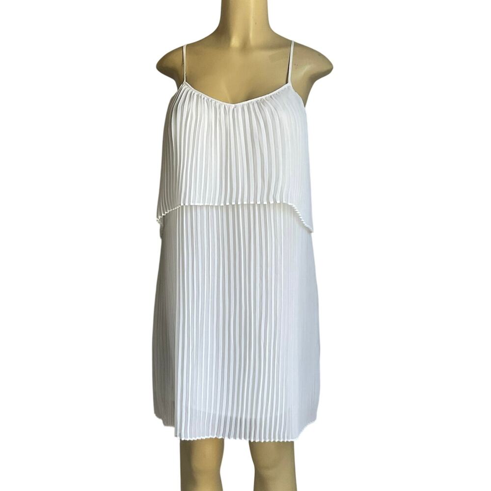 BCBGeneration White Pleated Mini Dress Spaghetti Strap Women Size S Chic Summer